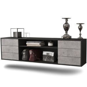 Lowboard Norfolk | hängend | Korpus Anthrazit | Front in Beton Optik | 180x49x35cm (BxHxT)