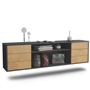 Lowboard Norfolk | hängend | Korpus Anthrazit | Front in Eiche Holz Optik | 180x49x35cm (BxHxT)