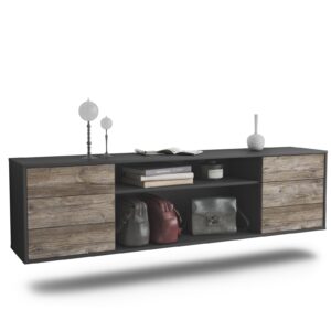 Lowboard Norfolk | hängend | Korpus Anthrazit | Front in Treibholz Holz Optik | 180x49x35cm (BxHxT)