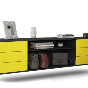 Lowboard Norfolk | hängend | Korpus Anthrazit | Front in Gelb | 180x49x35cm (BxHxT)