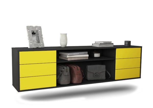 Lowboard Norfolk | hängend | Korpus Anthrazit | Front in Gelb | 180x49x35cm (BxHxT)
