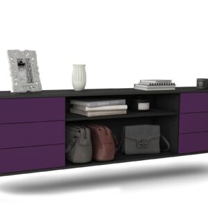 Lowboard Norfolk | hängend | Korpus Anthrazit | Front in Lila | 180x49x35cm (BxHxT)