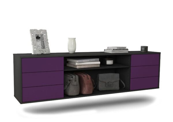 Lowboard Norfolk | hängend | Korpus Anthrazit | Front in Lila | 180x49x35cm (BxHxT)