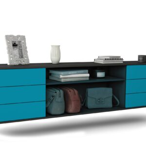 Lowboard Norfolk | hängend | Korpus Anthrazit | Front in Türkis | 180x49x35cm (BxHxT)