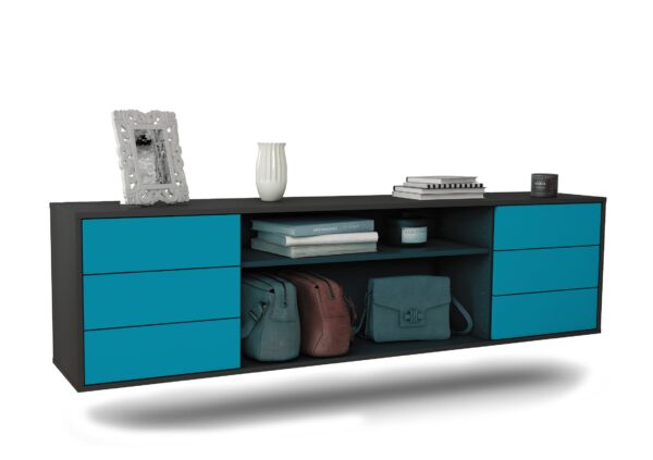 Lowboard Norfolk | hängend | Korpus Anthrazit | Front in Türkis | 180x49x35cm (BxHxT)