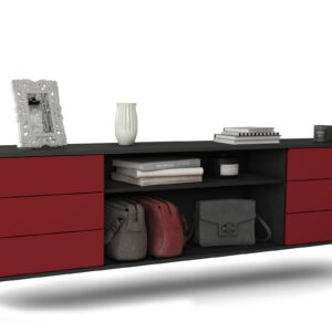 Lowboard Norfolk | hängend | Korpus Anthrazit | Front in Bordeaux | 180x49x35cm (BxHxT)