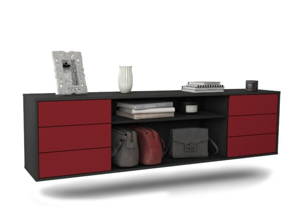 Lowboard Norfolk | hängend | Korpus Anthrazit | Front in Bordeaux | 180x49x35cm (BxHxT)