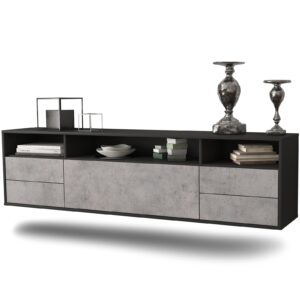 Lowboard Scottsdale | hängend | Korpus Anthrazit | Front in Beton Optik | 180x49x35cm (BxHxT)