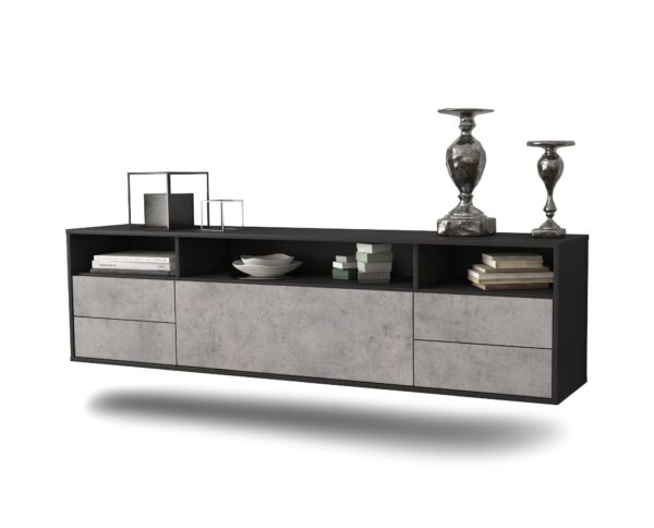 Lowboard Scottsdale | hängend | Korpus Anthrazit | Front in Beton Optik | 180x49x35cm (BxHxT)