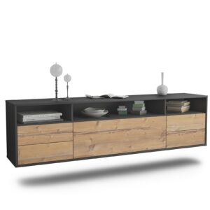 Lowboard Scottsdale | hängend | Korpus Anthrazit | Front in Pinie Holz Optik | 180x49x35cm (BxHxT)