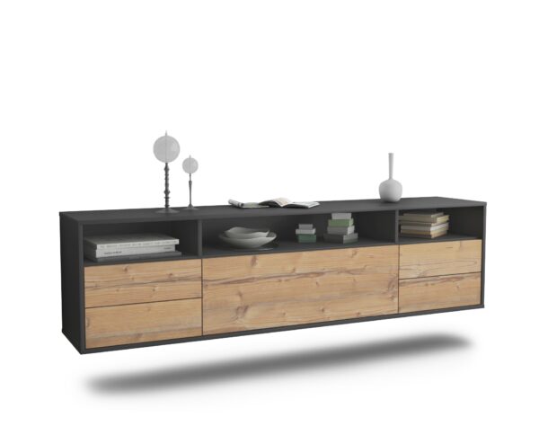 Lowboard Scottsdale | hängend | Korpus Anthrazit | Front in Pinie Holz Optik | 180x49x35cm (BxHxT)