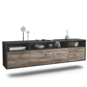 Lowboard Scottsdale | hängend | Korpus Anthrazit | Front in Treibholz Holz Optik | 180x49x35cm (BxHxT)