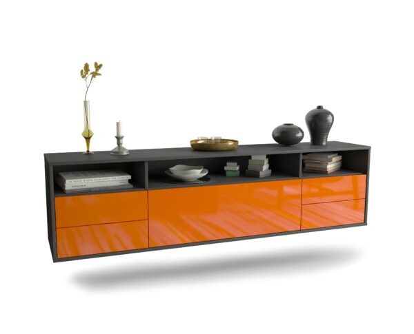 Lowboard Scottsdale | hängend | Korpus Anthrazit | Front in Hochglanz Orange | 180x49x35cm (BxHxT)