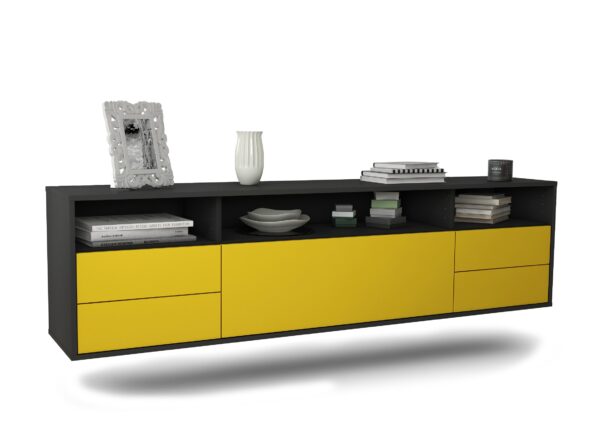 Lowboard Scottsdale | hängend | Korpus Anthrazit | Front in Gelb | 180x49x35cm (BxHxT)