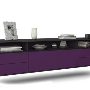 Lowboard Scottsdale | hängend | Korpus Anthrazit | Front in Lila | 180x49x35cm (BxHxT)
