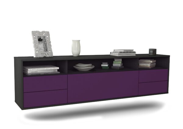Lowboard Scottsdale | hängend | Korpus Anthrazit | Front in Lila | 180x49x35cm (BxHxT)