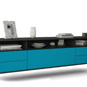 Lowboard Scottsdale | hängend | Korpus Anthrazit | Front in Türkis | 180x49x35cm (BxHxT)