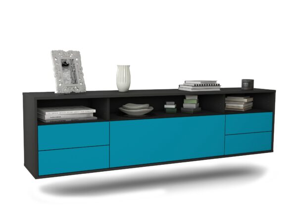 Lowboard Scottsdale | hängend | Korpus Anthrazit | Front in Türkis | 180x49x35cm (BxHxT)