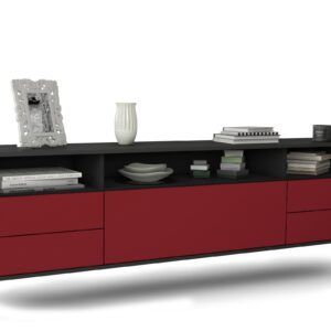Lowboard Scottsdale | hängend | Korpus Anthrazit | Front in Bordeaux | 180x49x35cm (BxHxT)