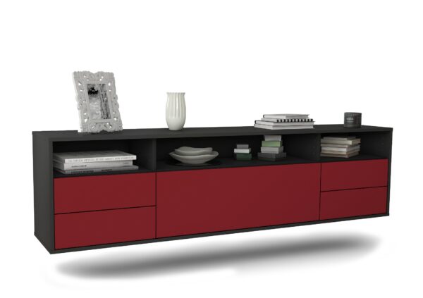 Lowboard Scottsdale | hängend | Korpus Anthrazit | Front in Bordeaux | 180x49x35cm (BxHxT)