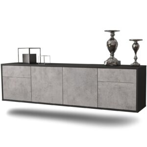 Lowboard Madison | hängend | Korpus Anthrazit | Front in Beton Optik | 180x49x35cm (BxHxT)