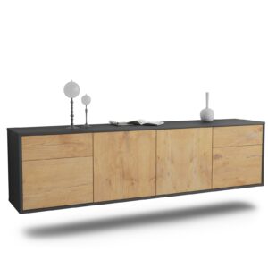 Lowboard Madison | hängend | Korpus Anthrazit | Front in Eiche Holz Optik | 180x49x35cm (BxHxT)