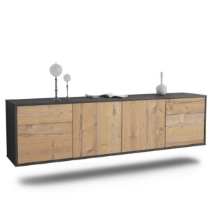 Lowboard Madison | hängend | Korpus Anthrazit | Front in Pinie Holz Optik | 180x49x35cm (BxHxT)