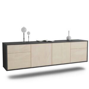 Lowboard Madison | hängend | Korpus Anthrazit | Front in Zeder Holz Optik | 180x49x35cm (BxHxT)