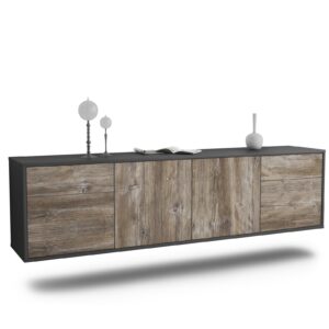Lowboard Madison | hängend | Korpus Anthrazit | Front in Treibholz Holz Optik | 180x49x35cm (BxHxT)