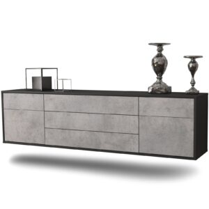 Lowboard Orlando | hängend | Korpus Anthrazit | Front in Beton Optik | 180x49x35cm (BxHxT)