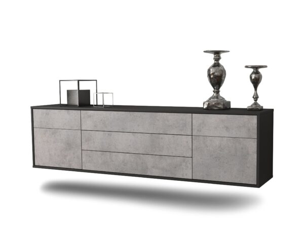Lowboard Orlando | hängend | Korpus Anthrazit | Front in Beton Optik | 180x49x35cm (BxHxT)