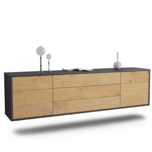Lowboard Orlando | hängend | Korpus Anthrazit | Front in Eiche Holz Optik | 180x49x35cm (BxHxT)