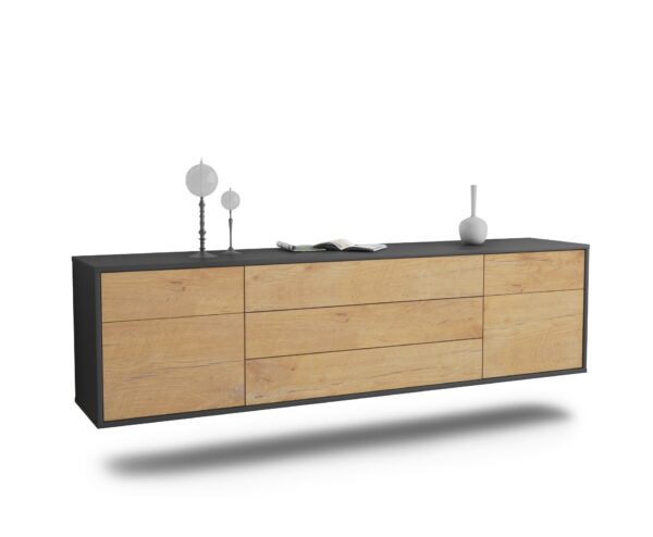 Lowboard Orlando | hängend | Korpus Anthrazit | Front in Eiche Holz Optik | 180x49x35cm (BxHxT)