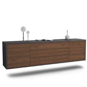 Lowboard Orlando | hängend | Korpus Anthrazit | Front in Walnuss Holz Optik | 180x49x35cm (BxHxT)