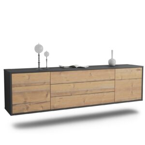 Lowboard Orlando | hängend | Korpus Anthrazit | Front in Pinie Holz Optik | 180x49x35cm (BxHxT)