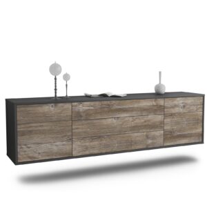 Lowboard Orlando | hängend | Korpus Anthrazit | Front in Treibholz Holz Optik | 180x49x35cm (BxHxT)