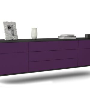 Lowboard Orlando | hängend | Korpus Anthrazit | Front in Lila | 180x49x35cm (BxHxT)