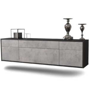 Lowboard Baton Rouge | hängend | Korpus Anthrazit | Front in Beton Optik | 180x49x35cm (BxHxT)