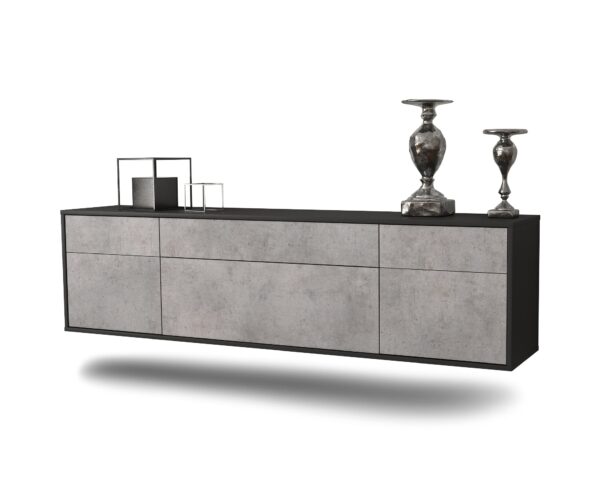 Lowboard Baton Rouge | hängend | Korpus Anthrazit | Front in Beton Optik | 180x49x35cm (BxHxT)