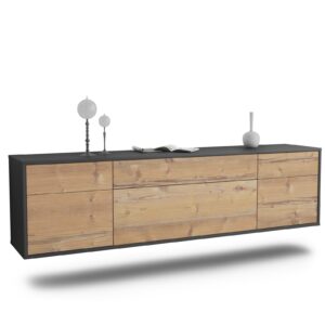 Lowboard Baton Rouge | hängend | Korpus Anthrazit | Front in Pinie Holz Optik | 180x49x35cm (BxHxT)