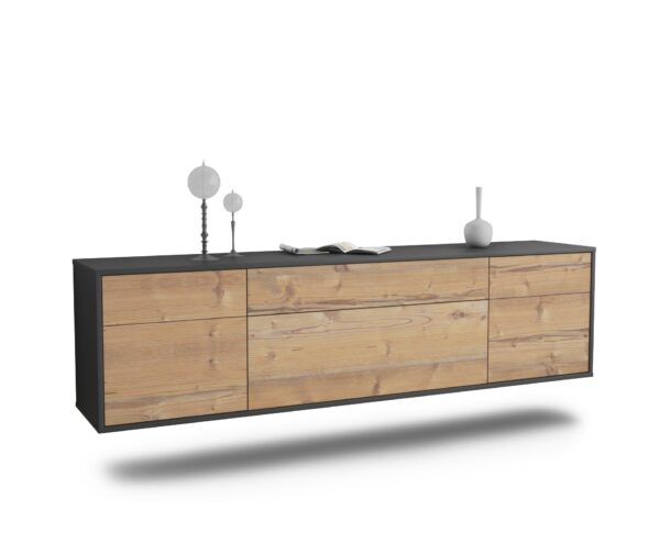 Lowboard Baton Rouge | hängend | Korpus Anthrazit | Front in Pinie Holz Optik | 180x49x35cm (BxHxT)