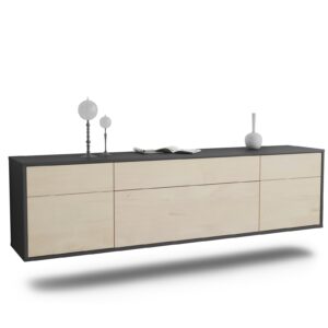 Lowboard Baton Rouge | hängend | Korpus Anthrazit | Front in Zeder Holz Optik | 180x49x35cm (BxHxT)