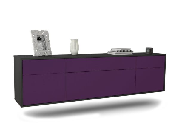 Lowboard Baton Rouge | hängend | Korpus Anthrazit | Front in Lila | 180x49x35cm (BxHxT)