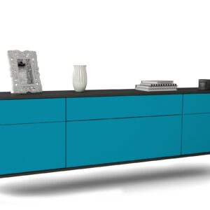 Lowboard Baton Rouge | hängend | Korpus Anthrazit | Front in Türkis | 180x49x35cm (BxHxT)