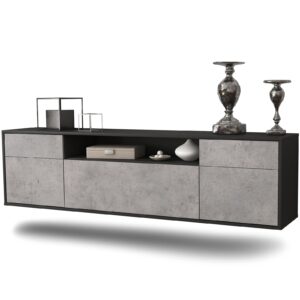 Lowboard Chesapeake | hängend | Korpus Anthrazit | Front in Beton Optik | 180x49x35cm (BxHxT)