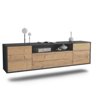 Lowboard Chesapeake | hängend | Korpus Anthrazit | Front in Pinie Holz Optik | 180x49x35cm (BxHxT)