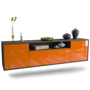 Lowboard Chesapeake | hängend | Korpus Anthrazit | Front in Hochglanz Orange | 180x49x35cm (BxHxT)