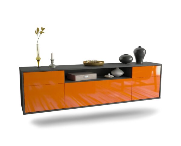 Lowboard Chesapeake | hängend | Korpus Anthrazit | Front in Hochglanz Orange | 180x49x35cm (BxHxT)
