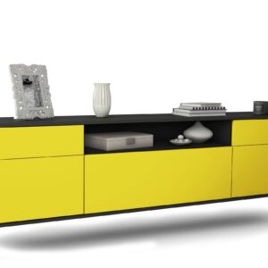 Lowboard Chesapeake | hängend | Korpus Anthrazit | Front in Gelb | 180x49x35cm (BxHxT)