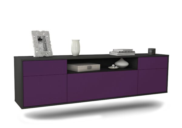 Lowboard Chesapeake | hängend | Korpus Anthrazit | Front in Lila | 180x49x35cm (BxHxT)